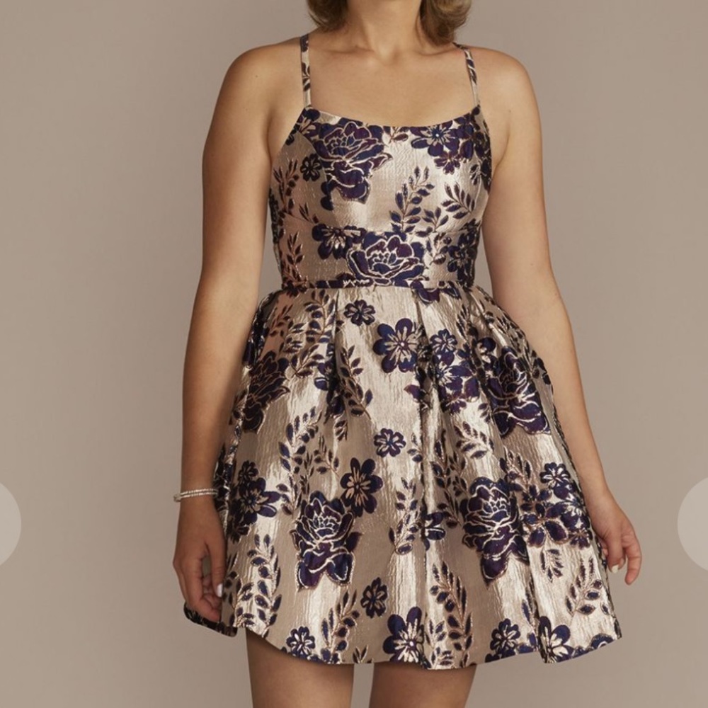 Morgan and co floral‎ brocade dress size 5 mini dress women’s metallic